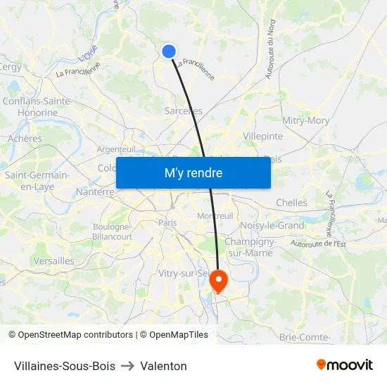 Villaines-Sous-Bois to Valenton map