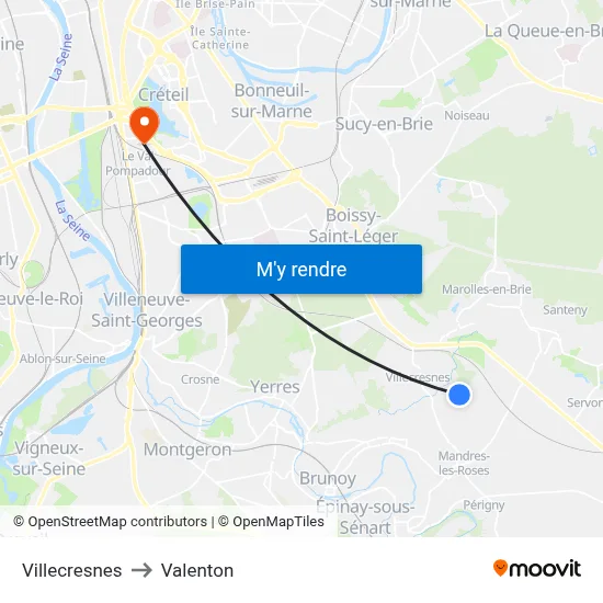 Villecresnes to Valenton map