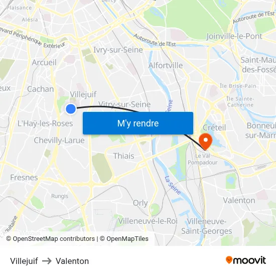 Villejuif to Valenton map