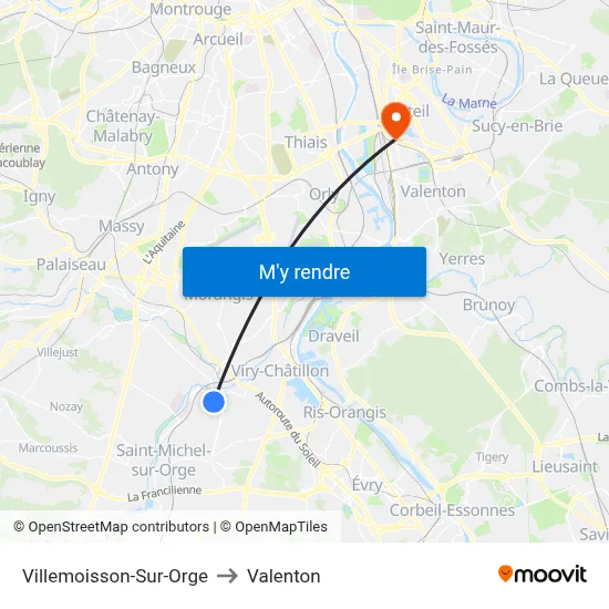 Villemoisson-Sur-Orge to Valenton map