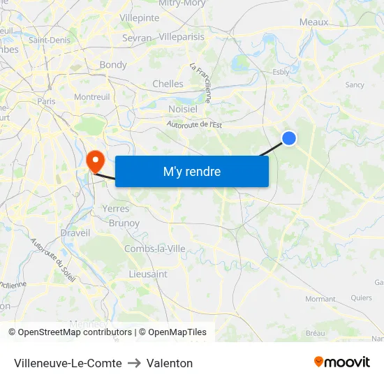 Villeneuve-Le-Comte to Valenton map