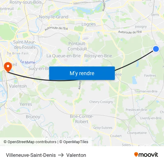 Villeneuve-Saint-Denis to Valenton map