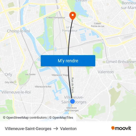 Villeneuve-Saint-Georges to Valenton map