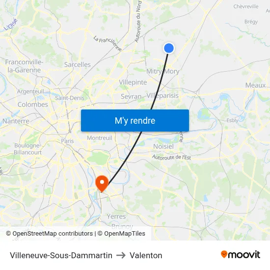 Villeneuve-Sous-Dammartin to Valenton map
