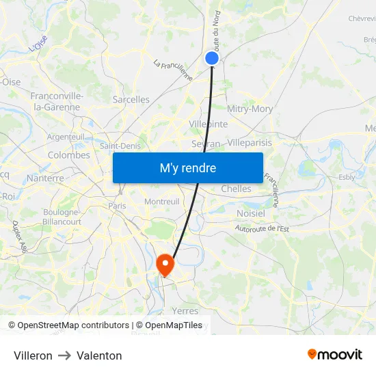 Villeron to Valenton map