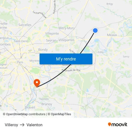 Villeroy to Valenton map