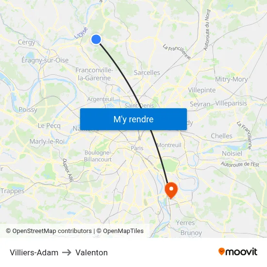Villiers-Adam to Valenton map