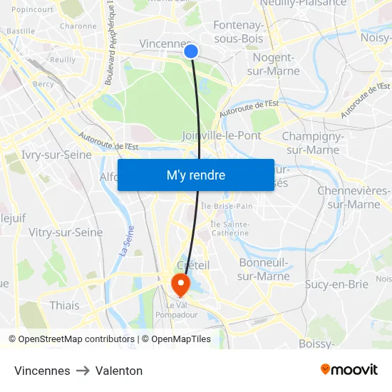 Vincennes to Valenton map