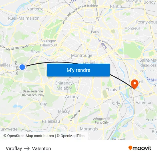 Viroflay to Valenton map