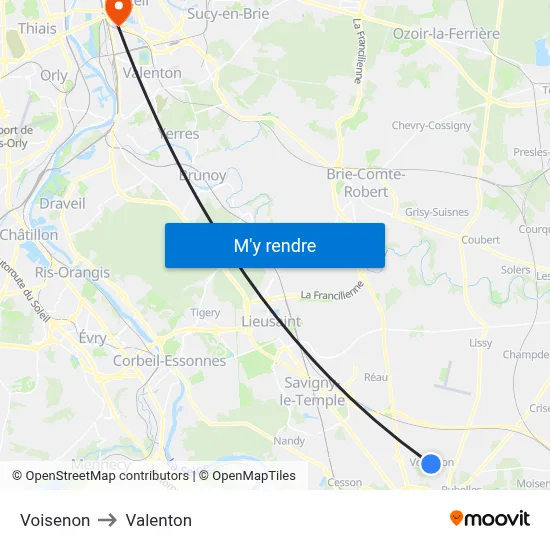 Voisenon to Valenton map
