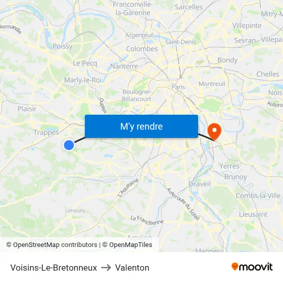Voisins-Le-Bretonneux to Valenton map