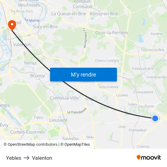 Yebles to Valenton map