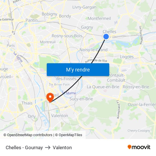 Chelles - Gournay to Valenton map