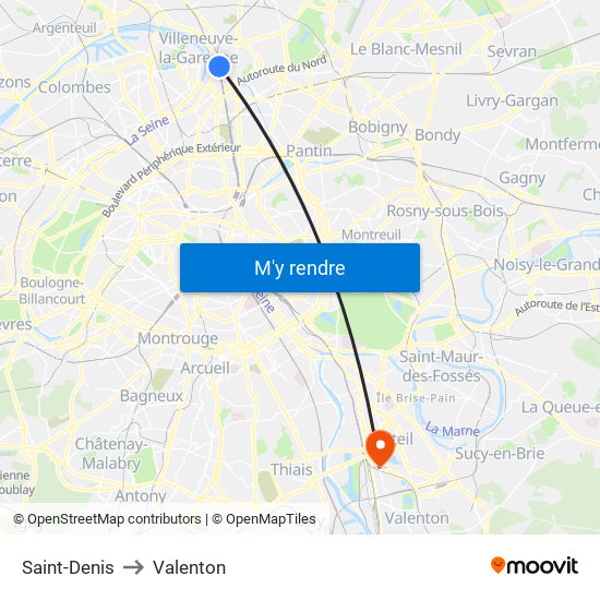 Saint-Denis to Valenton map
