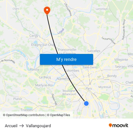 Arcueil to Vallangoujard map