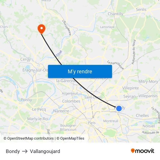 Bondy to Vallangoujard map