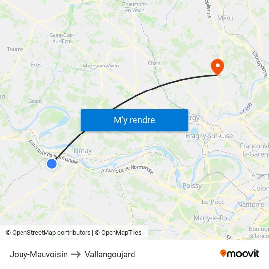 Jouy-Mauvoisin to Vallangoujard map