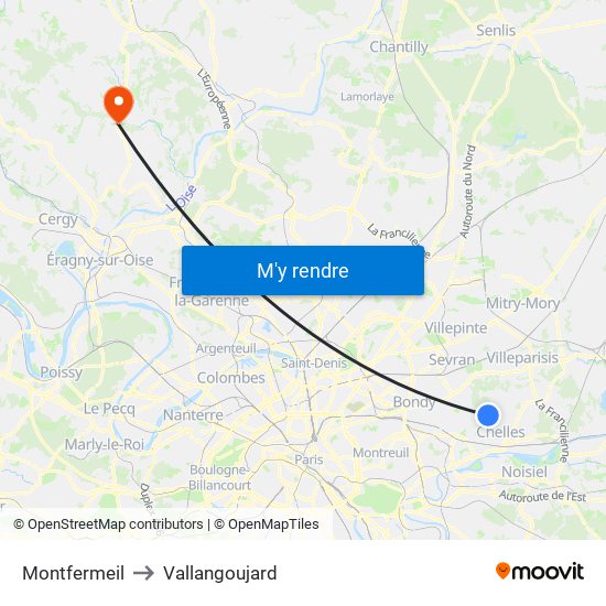 Montfermeil to Vallangoujard map