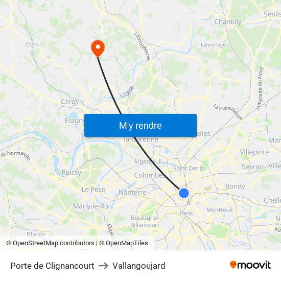 Porte de Clignancourt to Vallangoujard map