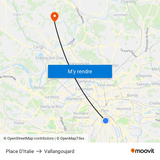 Place D'Italie to Vallangoujard map