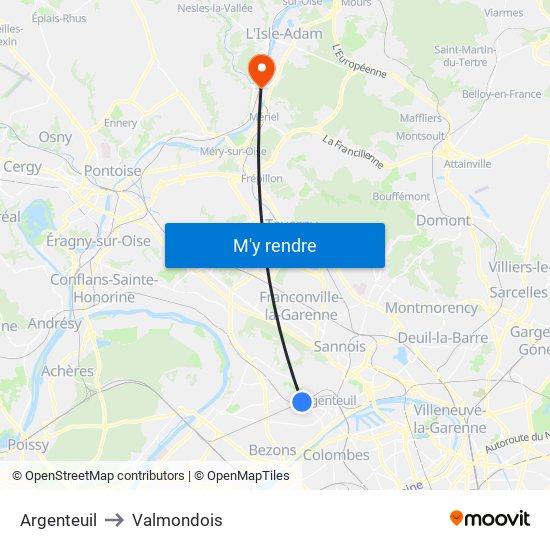Argenteuil to Valmondois map