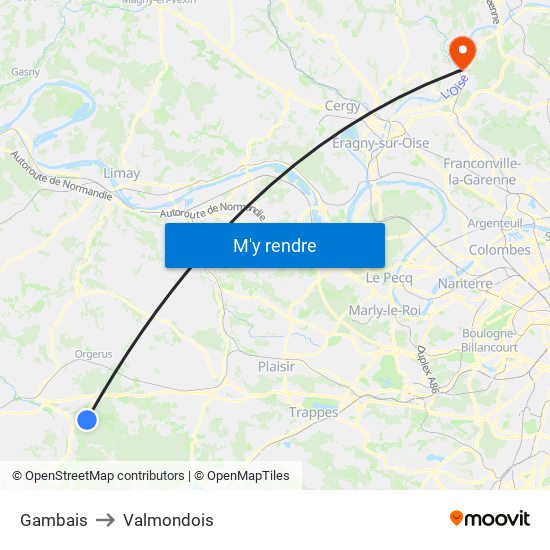 Gambais to Valmondois map