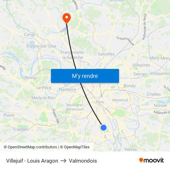 Villejuif - Louis Aragon to Valmondois map