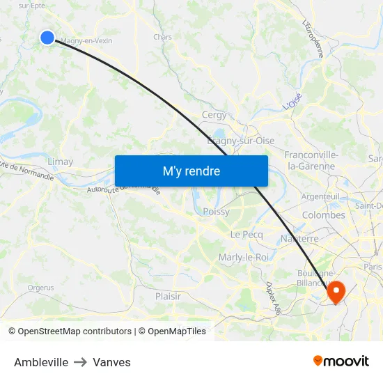 Ambleville to Vanves map