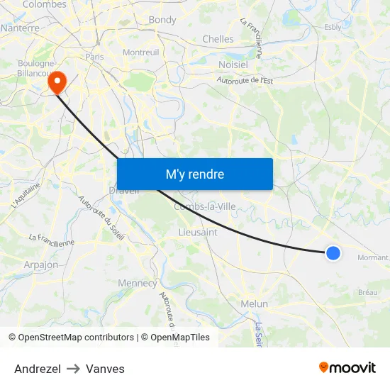Andrezel to Vanves map
