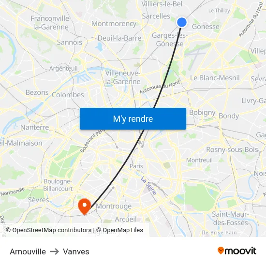 Arnouville to Vanves map