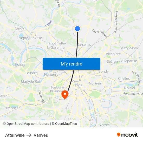 Attainville to Vanves map