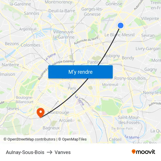 Aulnay-Sous-Bois to Vanves map