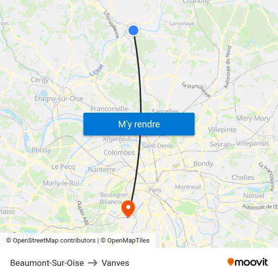 Beaumont-Sur-Oise to Vanves map