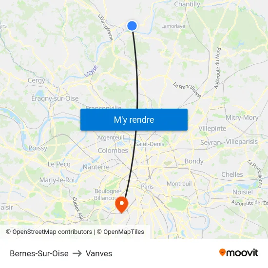 Bernes-Sur-Oise to Vanves map