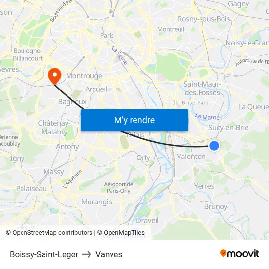 Boissy-Saint-Leger to Vanves map