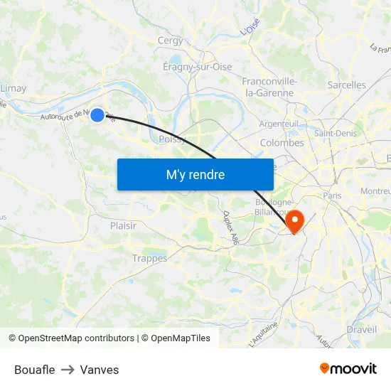 Bouafle to Vanves map