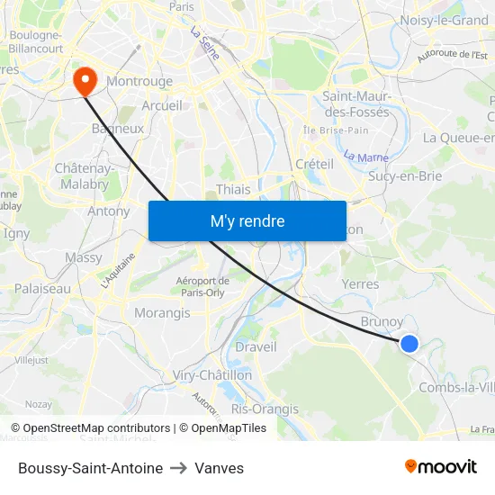 Boussy-Saint-Antoine to Vanves map