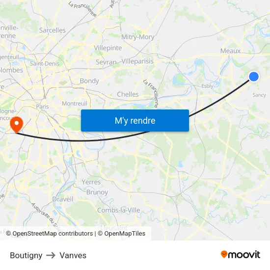 Boutigny to Vanves map