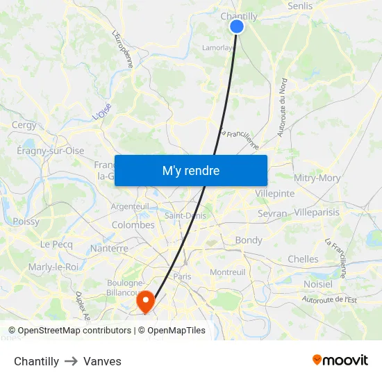 Chantilly to Vanves map