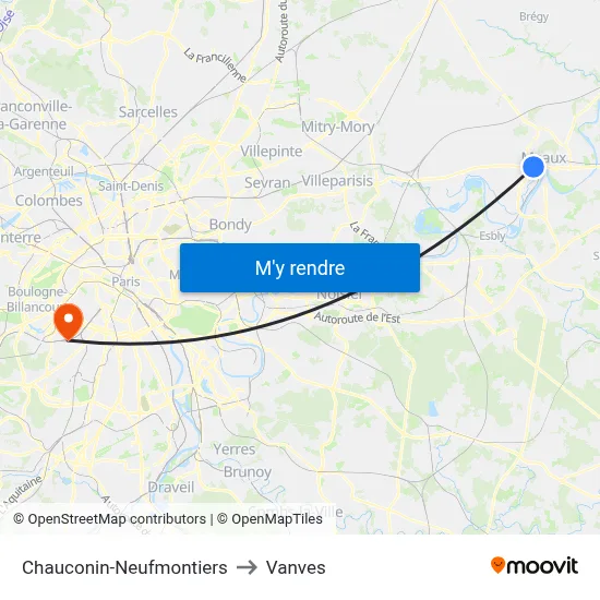 Chauconin-Neufmontiers to Vanves map