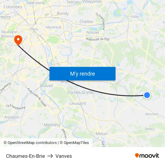 Chaumes-En-Brie to Vanves map