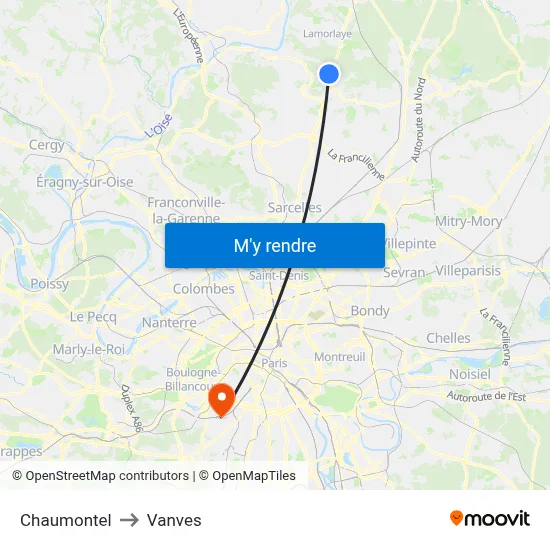 Chaumontel to Vanves map