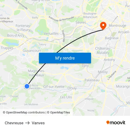 Chevreuse to Vanves map