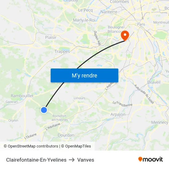 Clairefontaine-En-Yvelines to Vanves map
