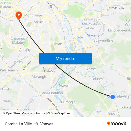 Combs-La-Ville to Vanves map
