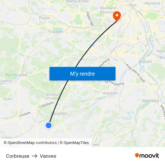 Corbreuse to Vanves map