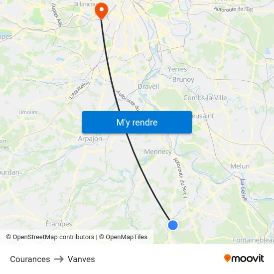 Courances to Vanves map