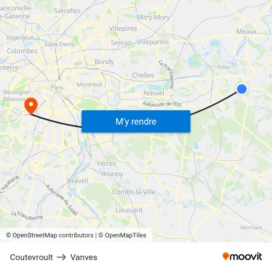 Coutevroult to Vanves map