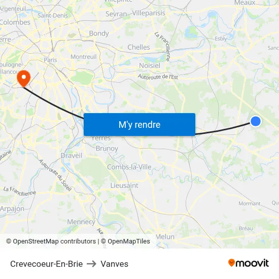 Crevecoeur-En-Brie to Vanves map