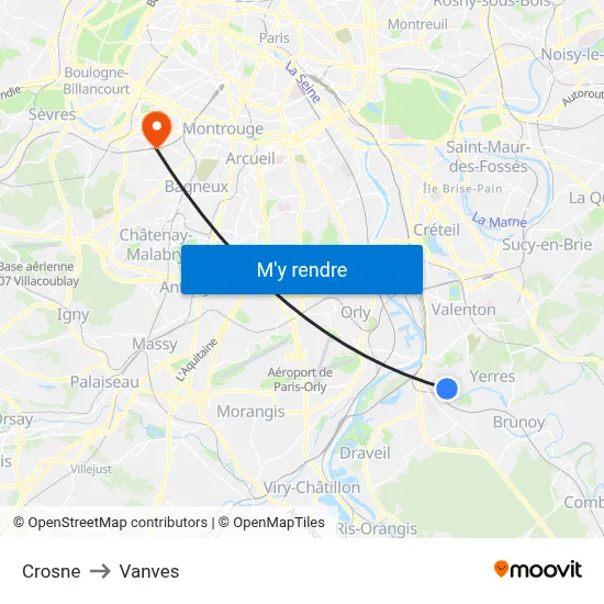 Crosne to Vanves map